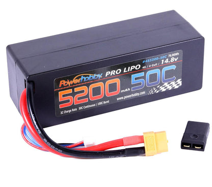 Powerhobby 4s 5200mah 50c Lipo Battery W XT60 Plug Hard Case + Adapter