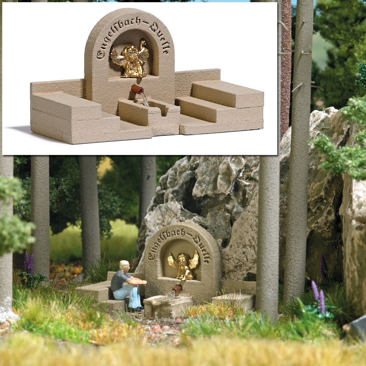 Busch 7890 HO Scale Stone Well Spring Fountain, Assembled
