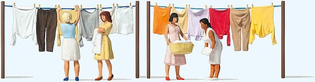 Preiser 10741 HO Scale Women Hanging Laundry 4 Women and 2 Clothes