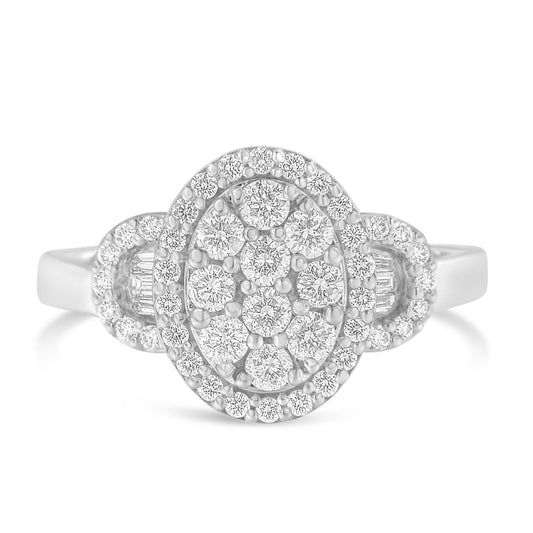 10K White Gold 1.0 Cttw Diamond Oval Cluster with Halo Vintage-Inspired Art Deco Buckle Style Statement Ring (G-H Color, SI1-SI2 Clarity) by Infinite Jewels