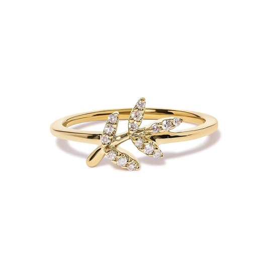 10K Yellow Gold 1/10 Cttw Diamond Leaf and Branch Ring (H-I Color, I1-I2 Clarity) by Haus of Brilliance