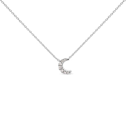 10K White Gold Diamond Accented Crescent Moon Shaped 18" Inch Pendant Necklace (H-I Color, I1-I2 Clarity) by Infinite Jewels