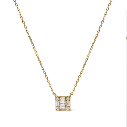 10K Yellow Gold 1/10 Cttw Round and Baguette Diamond Mosaic Composite Square 18" Inch Pendant Necklace (H-I Color, I1-I2 Clarity) by Haus of Brilliance