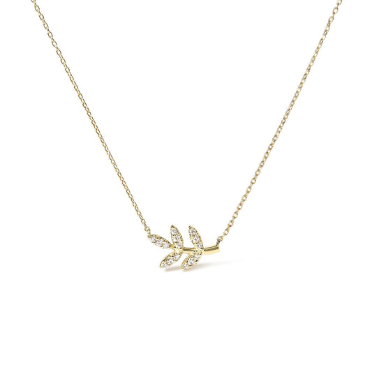 10K Yellow Gold 1/10 Cttw Diamond Leaf and Branch 18" Pendant Necklace (H-I Color, I1-I2 Clarity) by Haus of Brilliance