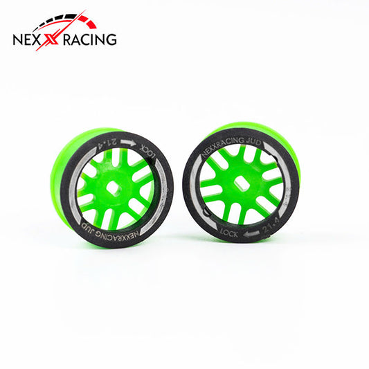 NXUSA-EVOAWD-F Nexx Racing “JUD” threaded carbon-fiber reinforced EVO AWD Flanged Front Wheels (2) pcs for Mini-Z (GREEN)