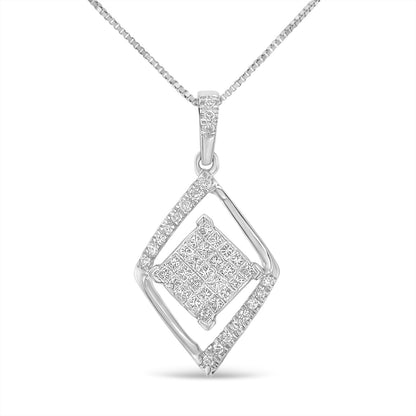 10k White Gold 1/3 Cttw Round and Princess-Cut Diamond Double Triangle 18" Pendant Necklace (H-I Color, SI1-SI2 Clarity) by Haus of Brilliance