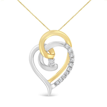 10K Yellow and White Gold Diamond Accent Open Double Heart Spiral Curl 18" Pendant Necklace (J-K Color, I2-I3 Clarity) by Haus of Brilliance