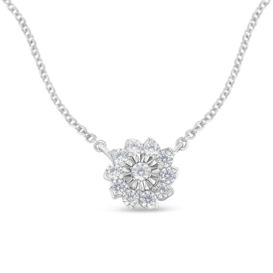 .925 Sterling Silver 1/2 Cttw Diamond Miracle Set Flower Cluster Pendant Necklace with Cable Chain (I-J Color, I1-I2 Clarity) - 18” by Haus of Brilliance