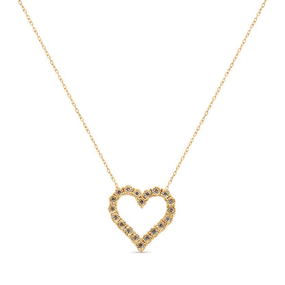 10K Yellow Gold Flashed .925 Sterling Silver 1/2 Cttw Champagne Diamond Miracle Plate Heart Pendant Necklace (K-L Color, I1-I2 Clarity) - 18" by Haus of Brilliance