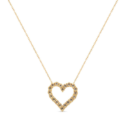 10K Yellow Gold Flashed .925 Sterling Silver 1/2 Cttw Champagne Diamond Miracle Plate Heart Pendant Necklace (K-L Color, I1-I2 Clarity) - 18" by Haus of Brilliance