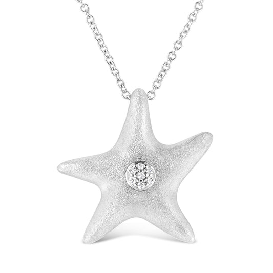 .925 Sterling Silver Prong-Set Diamond Accent Starfish Pendant Necklace (I-J Color, I1-I2 Clarity) - Size 18" by Haus of Brilliance