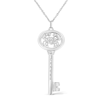 .925 Sterling Silver Diamond Accent Zodiac Key 18" Pendant Necklace (K-L Color, I1-I2 Clarity) by Haus of Brilliance