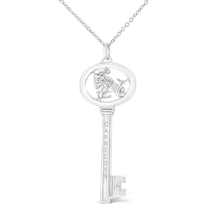 .925 Sterling Silver Diamond Accent Zodiac Key 18" Pendant Necklace (K-L Color, I1-I2 Clarity) by Haus of Brilliance