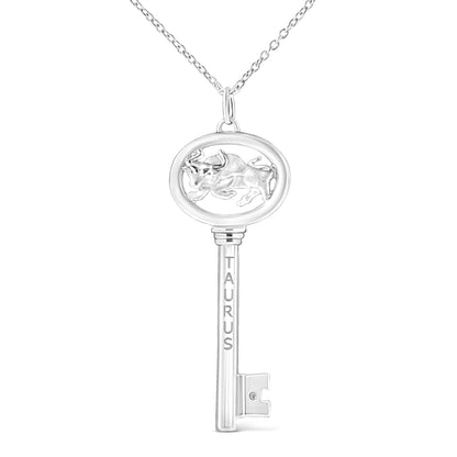 .925 Sterling Silver Diamond Accent Zodiac Key 18" Pendant Necklace (K-L Color, I1-I2 Clarity) by Haus of Brilliance