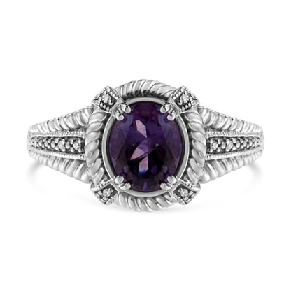 .925 Sterling Silver Prong Set Natural Oval Shape 9X7 MM Purple Amethyst Solitaire and Diamond Accent Ring (I-J Color, I1-I2 Clarity) by Infinite Jewels