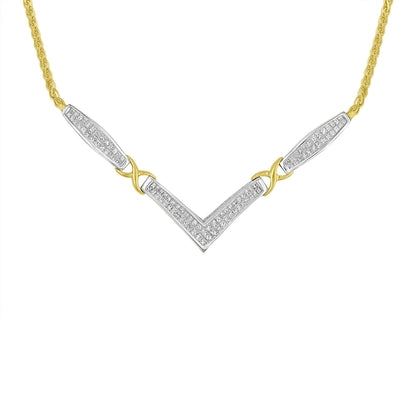 14K Yellow and White Gold 2.0 Cttw Princess Cut Diamond Flared and X-Station V Shaped 18” Franco Chain Statement Necklace (H-I Color, SI2-I1 Clarity) by Infinite Jewels