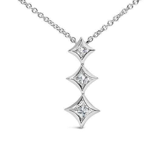 10K Gold 1/5 Cttw Princess Cut Diamond 3 Stone Drop 18" Pendant Necklace (H-I Color, SI2-I1 Clarity) by Haus of Brilliance