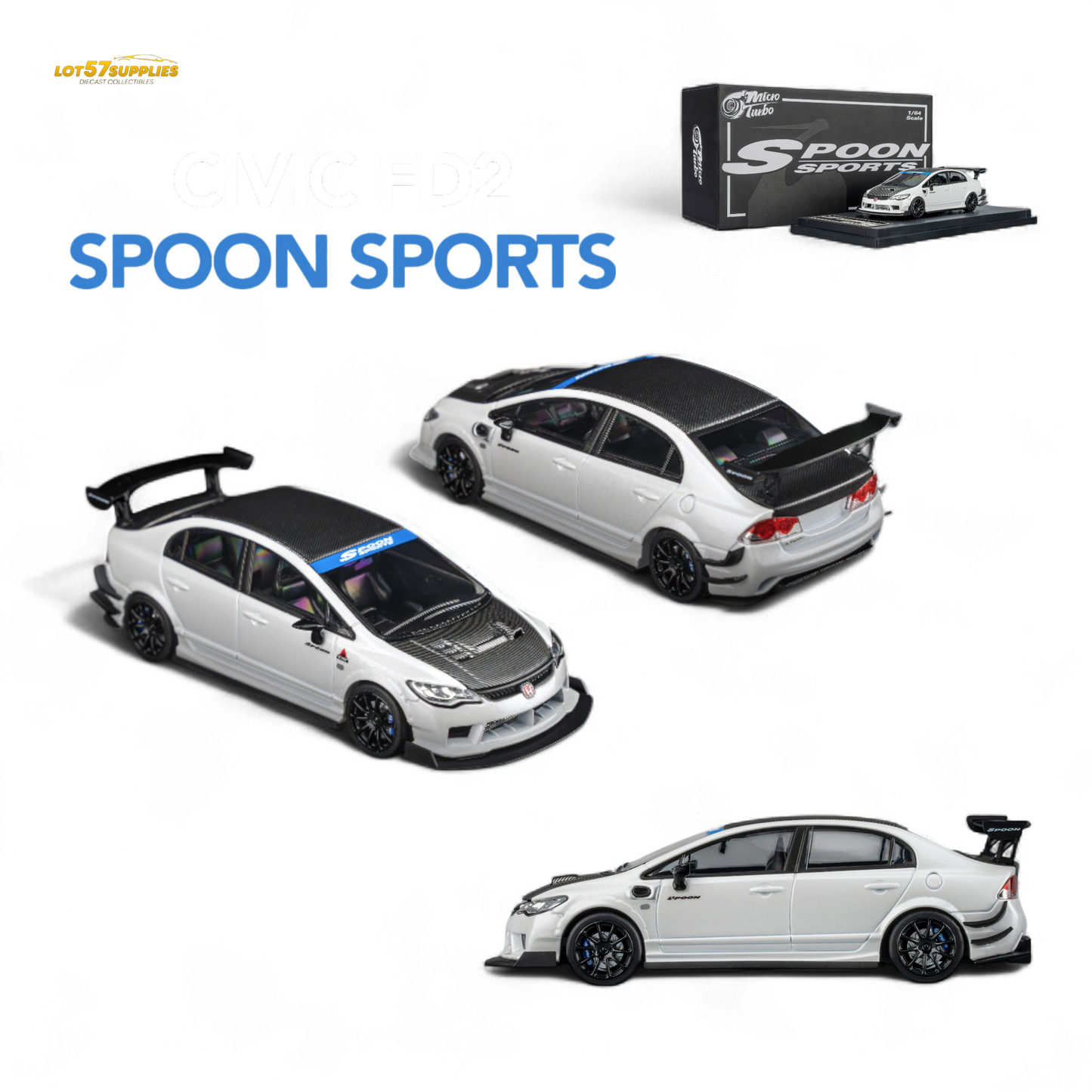 Microturbo Honda Civic Type R FD2 Spoon Sports - Metallic White 1:64