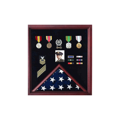 Flag Photo Display Case with Badge Display Case - Oak.