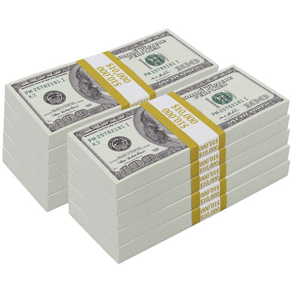 $100,000 BLANK FILLER 2000 Series Stacks by Prop Money Inc