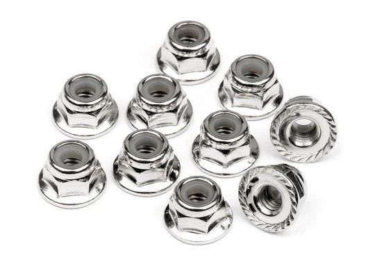 HPI 103729 Serrated Flange Lock Nut M4 Silver (10) Blitz Savage XS SS/XS Flux