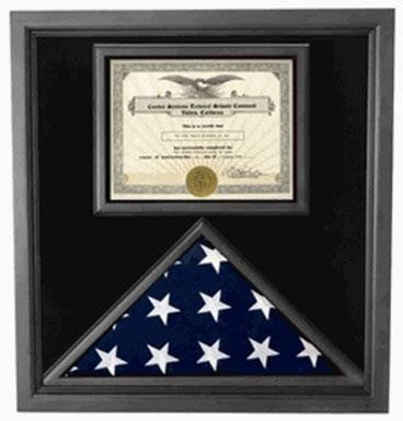 Premium USA-Made Solid wood 4x6 flag and certificate display case  Black Finish