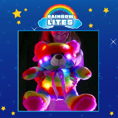 Rainbow Lites Teddy Bear Glow Plush LED Night Light Up Stuffed Animal 2 Pack Set (16 inch) by The Noodley