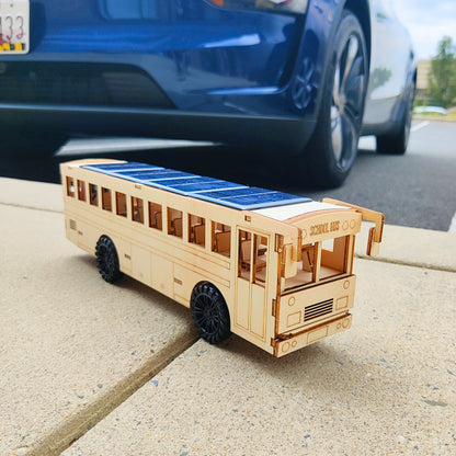 Dual Power School Bus STEM Kit – Build, Paint & Personalize | Battery + Solar Powered