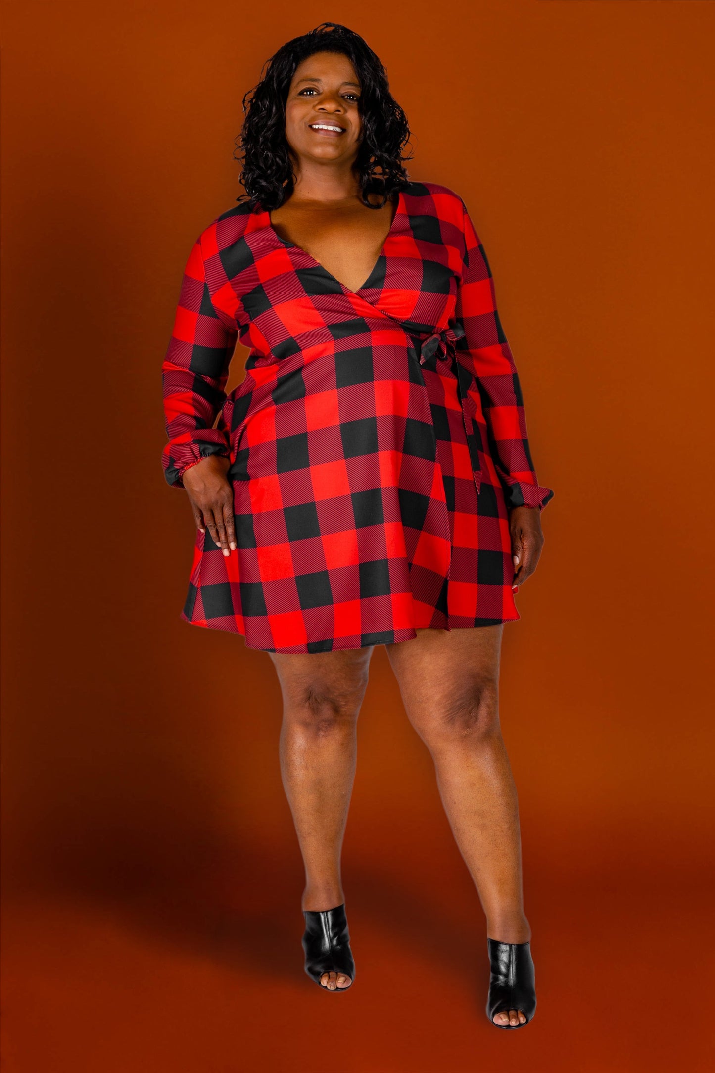 The Red & Black Lumberjack | Red Buffalo Check Christmas Wrap Dress by Shinesty