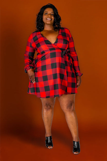 The Red & Black Lumberjack | Red Buffalo Check Christmas Wrap Dress by Shinesty