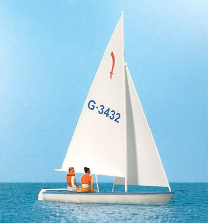 Preiser 10676 HO Scale Korsar Sailboat w/Sailor Sails Up