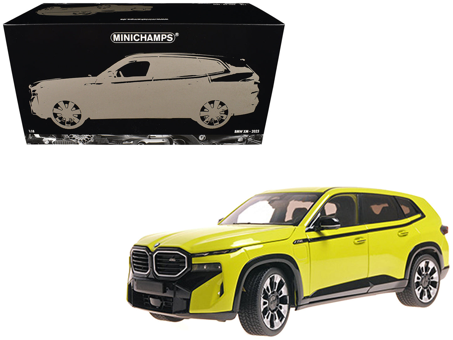 2023 BMW XM Yellow with Black Stripes 1/18 Diecast Model Car by Minichamps  free shipping USA
