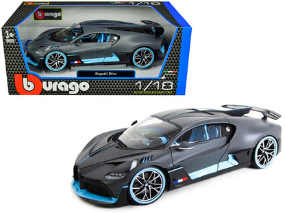 Bugatti Divo Matt Gray with Blue Accents 1/18 Diecast Model Car by Bburago  free shipping USA