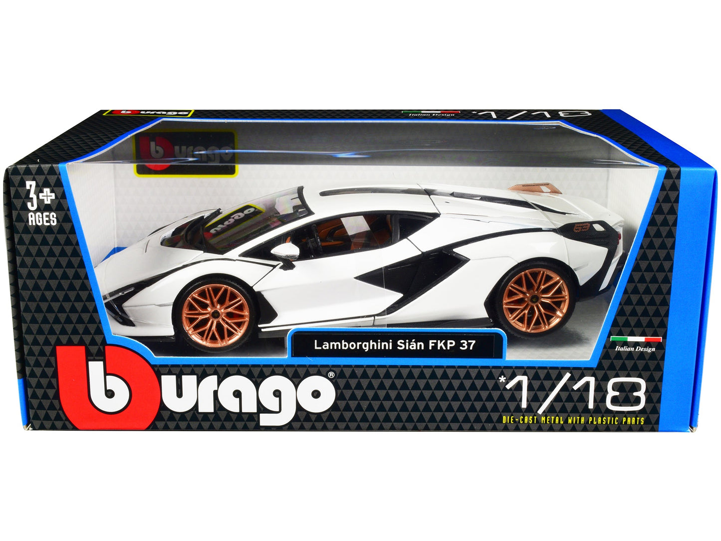 Lamborghini Sian FKP 37 White with Copper Wheels 1/18 Diecast Model Car by Bburago  free shipping USA
