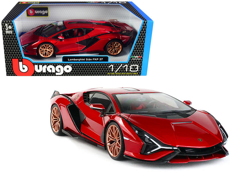 Lamborghini Sian FKP 37 Red with Copper Wheels 1/18 Diecast Model Car by Bburago  free shipping USA