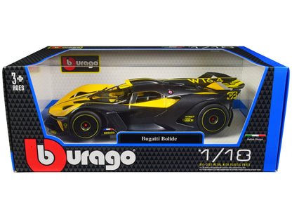 Bugatti Bolide Yellow and Carbon Gray 1/18 Diecast Model Car by Bburago  free shipping USA