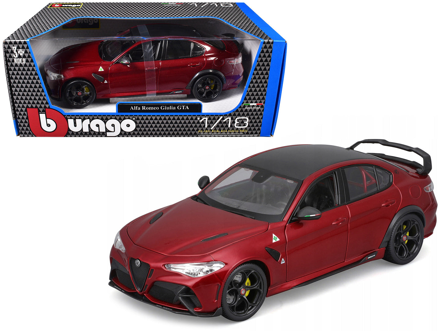 Alfa Romeo Giulia GTA Red Metallic with Carbon Top 1/18 Diecast Model Car by Bburago  free shipping USA