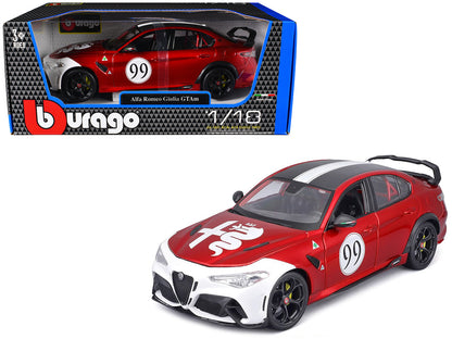 Alfa Romeo Giulia GTAm #99 Red Metallic with Black Top and White Graphics 1/18 Diecast Model Car by Bburago  free shipping USA