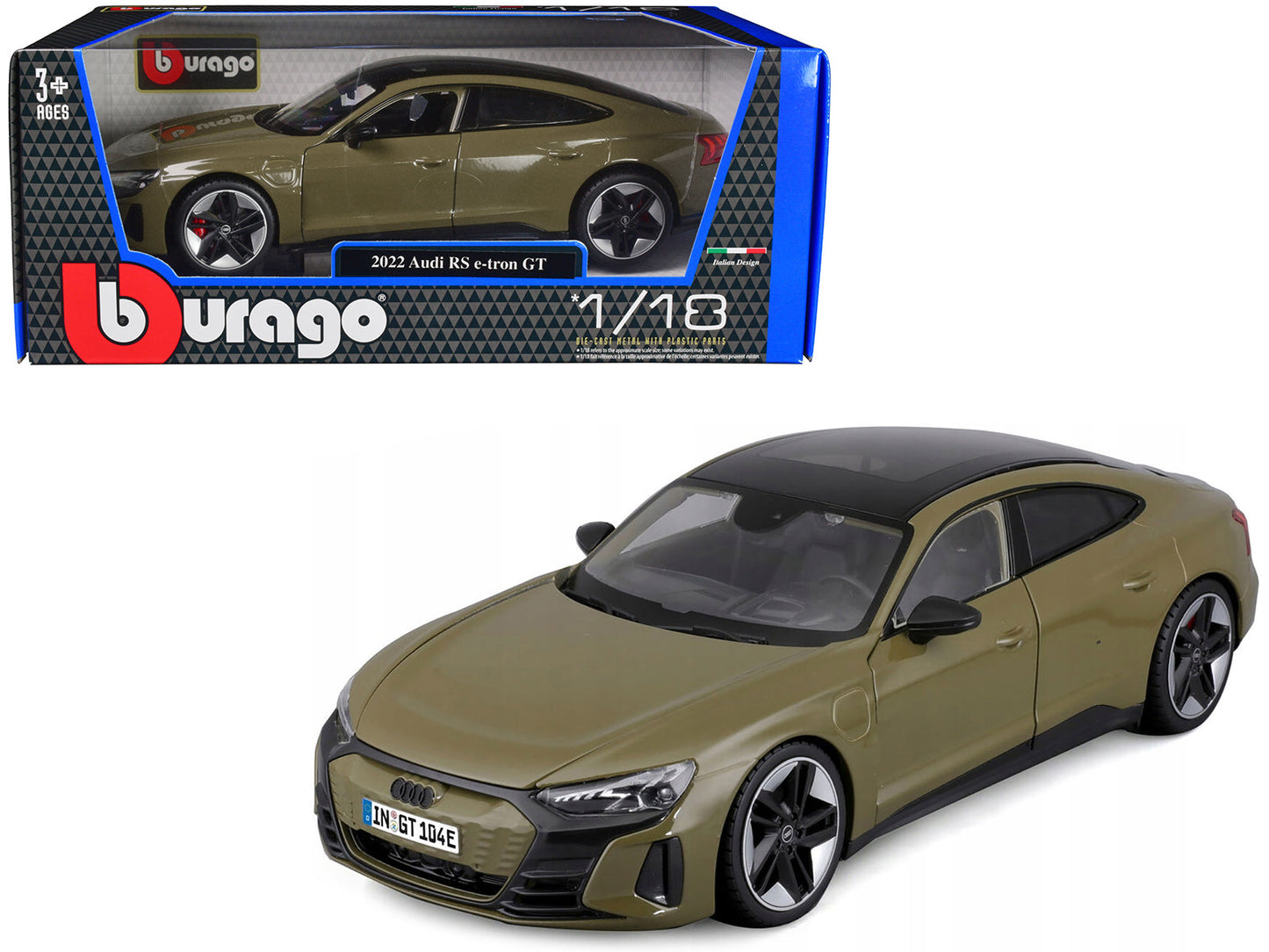 2022 Audi RS e-tron GT Dark Green with Sunroof 1/18 Diecast Model Car by Bburago  free shipping USA