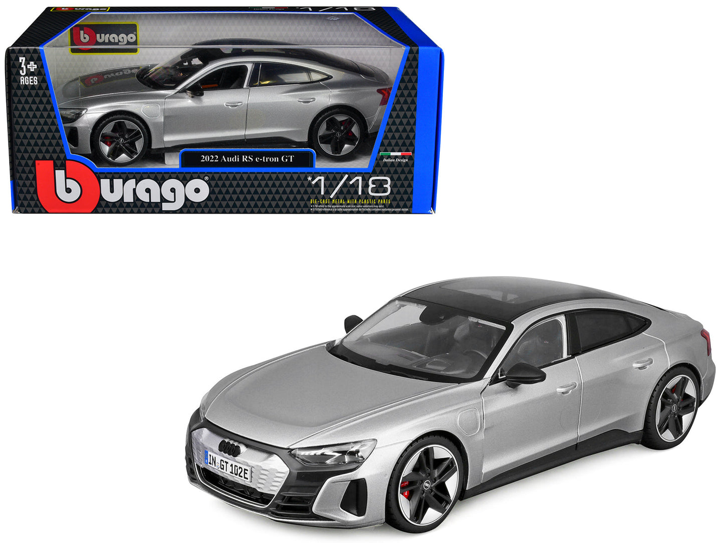 2022 Audi RS e-tron GT Silver Metallic with Sunroof 1/18 Diecast Model Car by Bburago  free shipping USA