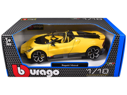 Bugatti Mistral Yellow with Carbon Accents 1/18 Diecast Model Car by Bburago  free shipping USA