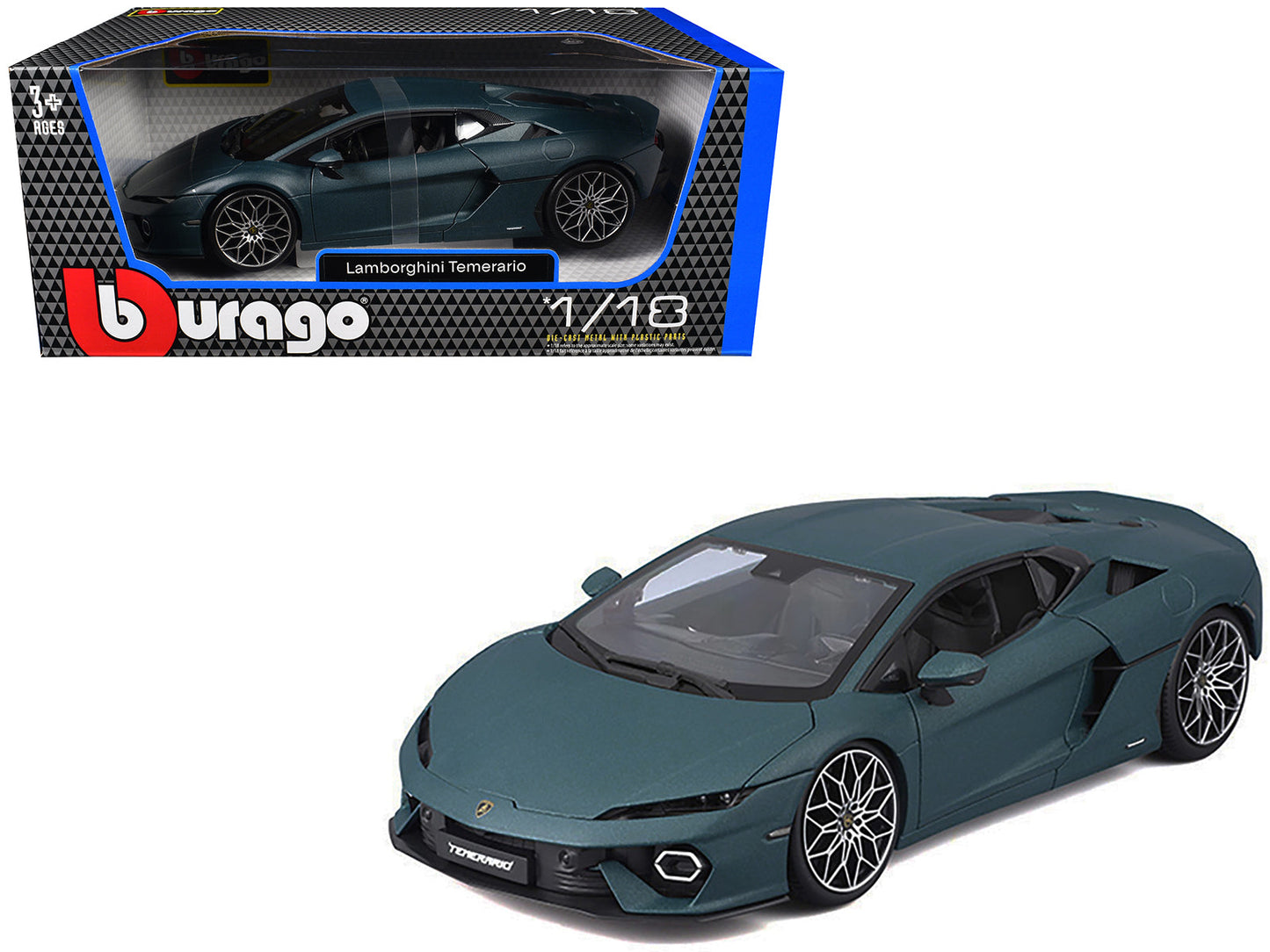 Lamborghini Temerario Matt Blue Metallic 1/18 Diecast Model Car by Bburago  free shipping USA