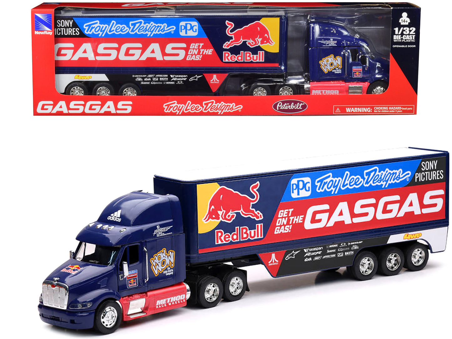 Peterbilt 387 Truck Dark Blue "Red Bull - Troy Lee Designs - GASGAS" 1/32 Diecast Model by New Ray  free shipping USA