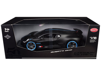 Bugatti Divo Carbon Fiber with Blue Accents "Carbon Series - Bburago 50th Anniversary" 1/18 Diecast Model Car by Bburago  free shipping USA