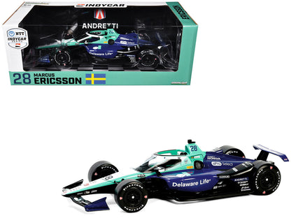 Dallara IndyCar #28 Marcus Ericsson "Delaware Life" Andretti Autosport "NTT IndyCar Series" (2024) 1/18 Diecast Model Car by Greenlight  free shipping USA