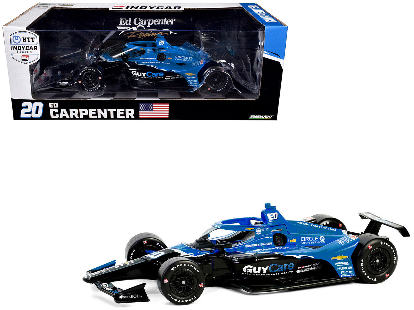 Dallara IndyCar #20 Ed Carpenter "Guy Care" Ed Carpenter Racing "NTT IndyCar Series" (2024) 1/18 Diecast Model Car by Greenlight  free shipping USA