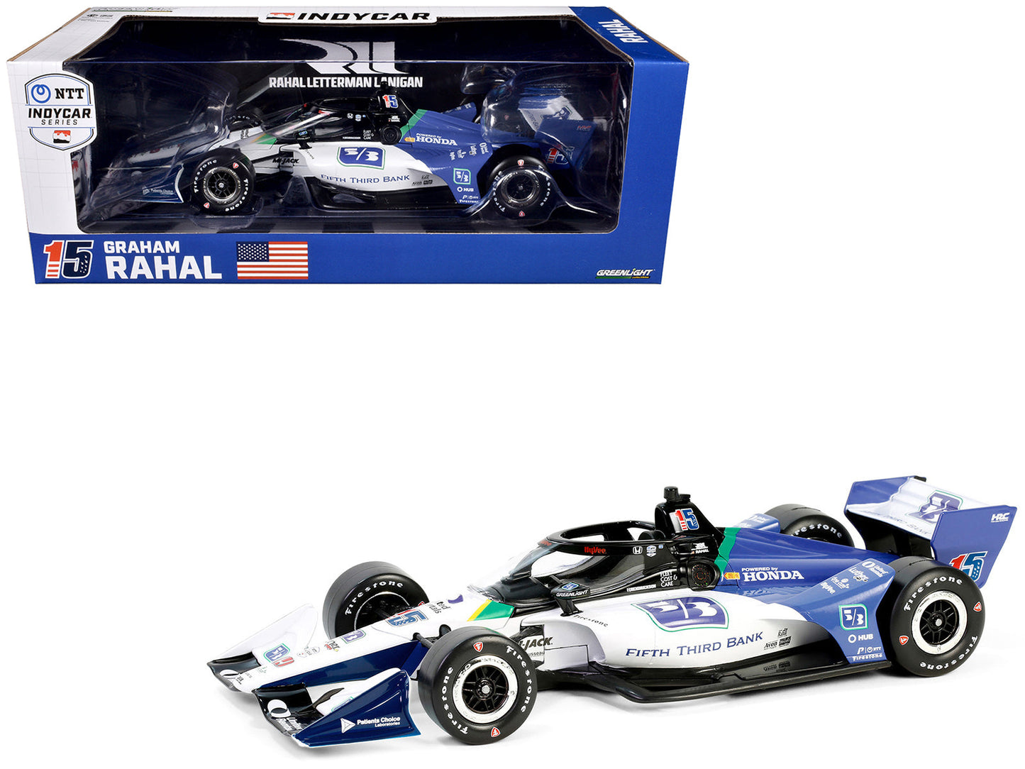 Dallara IndyCar #15 Graham Rahal "Fifth Third Bank" Rahal Letterman Lanigan Racing (Road Course Configuration) "NTT IndyCar Series" (2024) 1/18 Diecast Model Car by Greenlight  free shipping USA