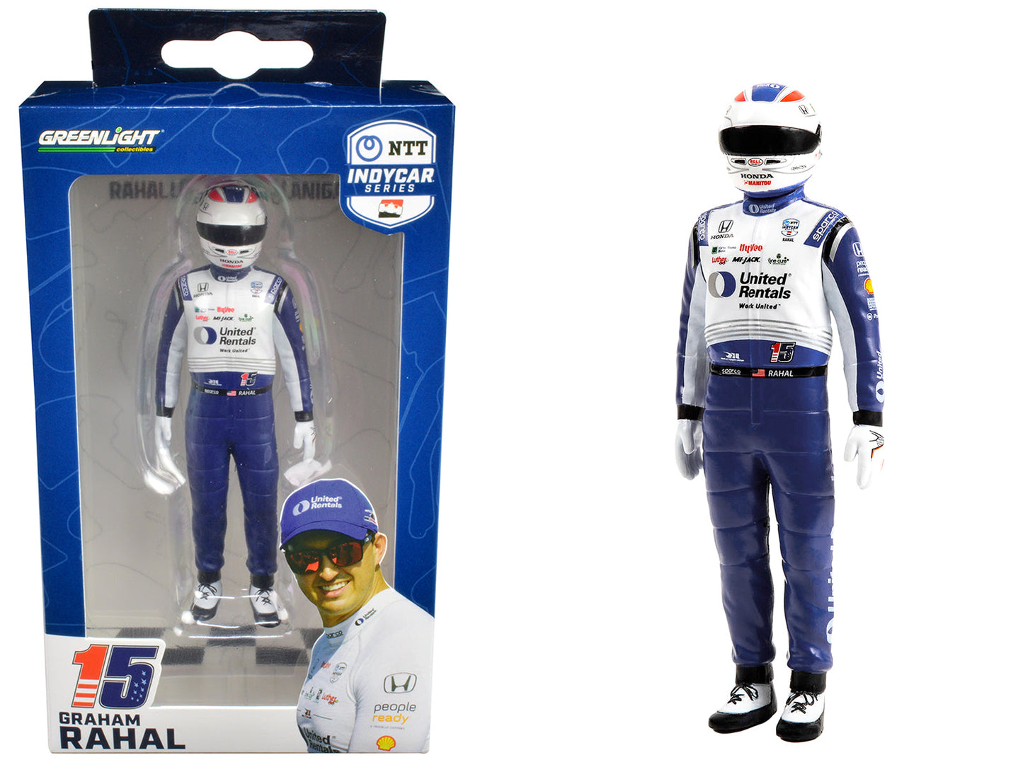 "NTT IndyCar Series" #15 Graham Rahal Driver Figure "United Rentals - Rahal Letterman Lanigan Racing" for 1/18 Scale Models by Greenlight  free shipping USA
