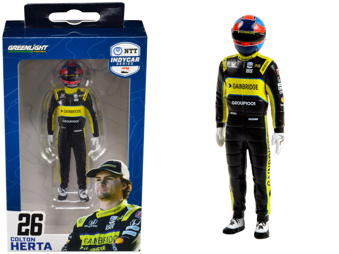"NTT IndyCar Series" #26 Colton Herta Driver Figure "Gainbridge - Andretti Autosport" for 1/18 Scale Models by Greenlight  free shipping USA