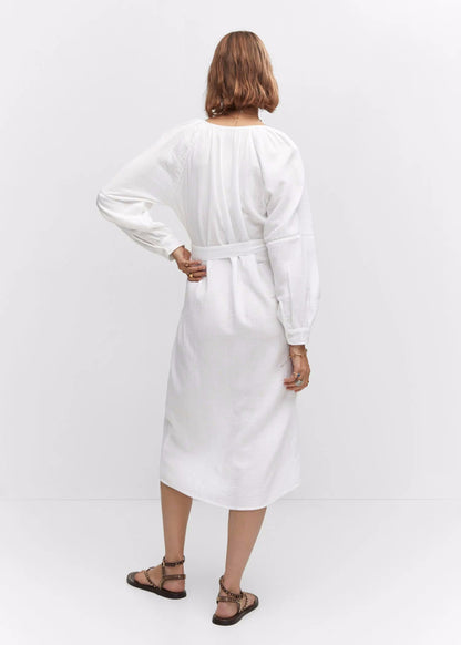 Women New Spring and Autumn Daily Elegant Cotton White Dress by BlakWardrob